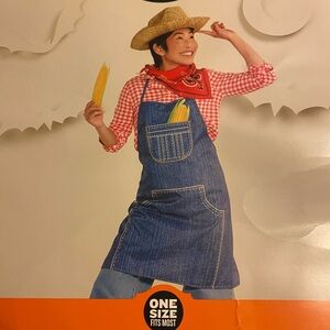 Teen/Adult Blue Denim Apron with Red Bandana and Hat